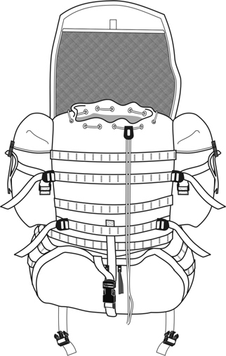 MOLLE II large rucksack with two sustainment pockets attached and flap open