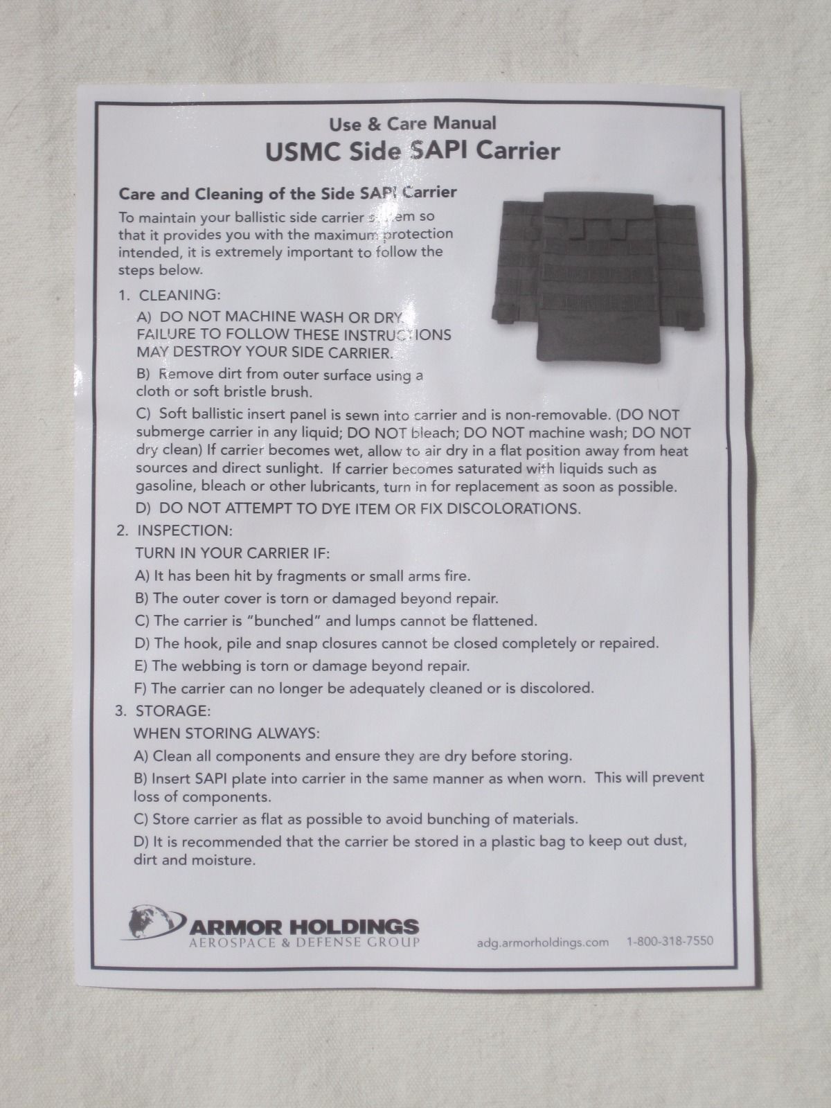 USMC S-SAPI carrier use and care manual