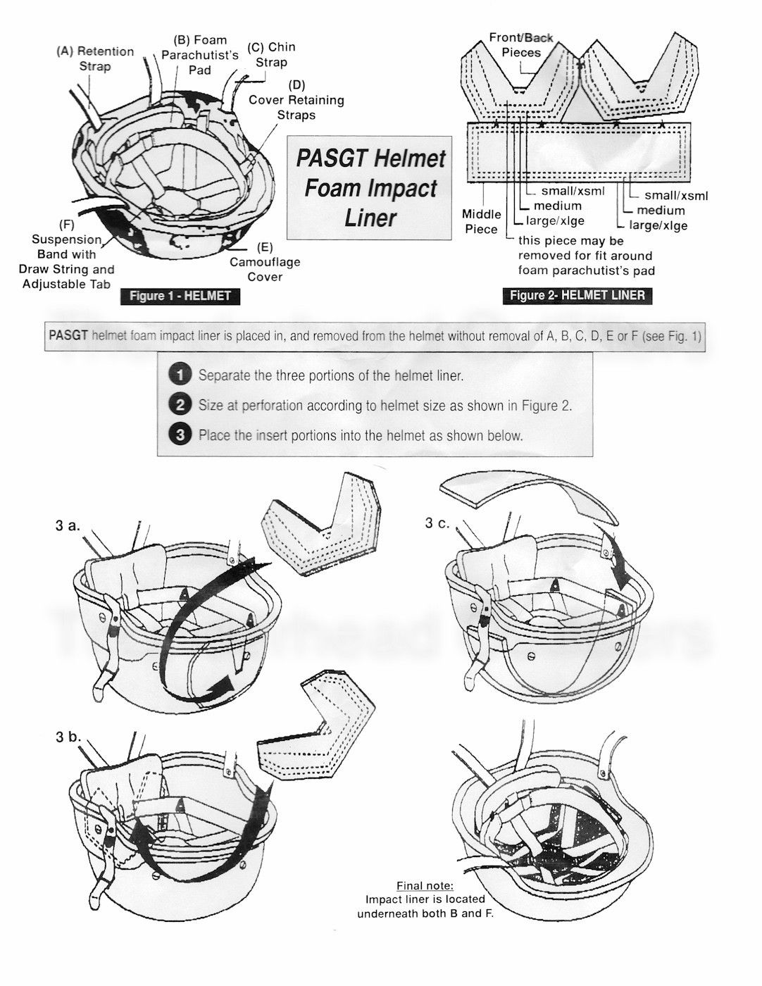 instruction for PASGT helmet parachutists impact liner